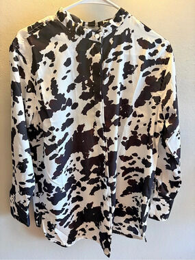 Thread Story Cow Print Blouse in Black & White Size Medium NWT